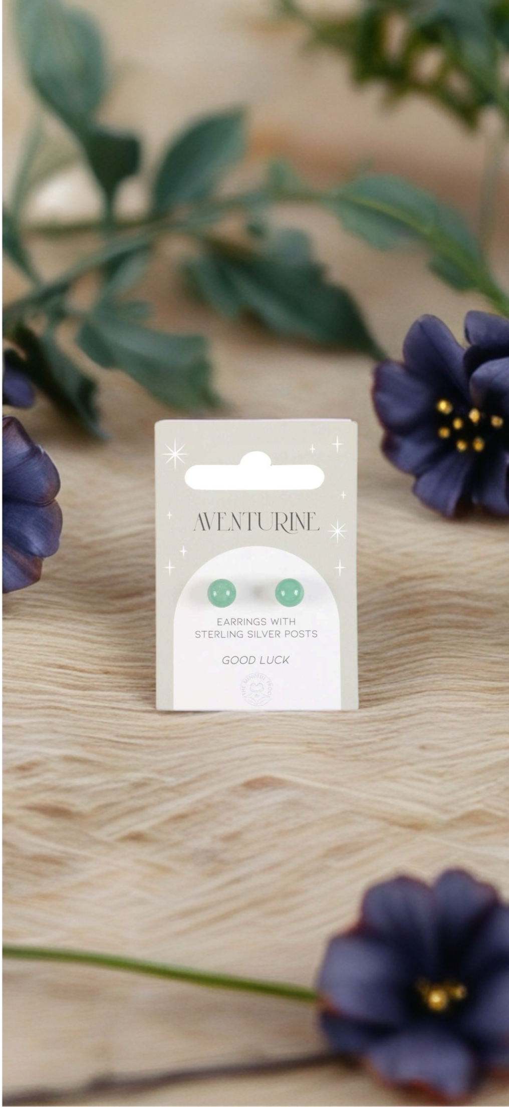 Green aventurine semi precious crystal stud earrings