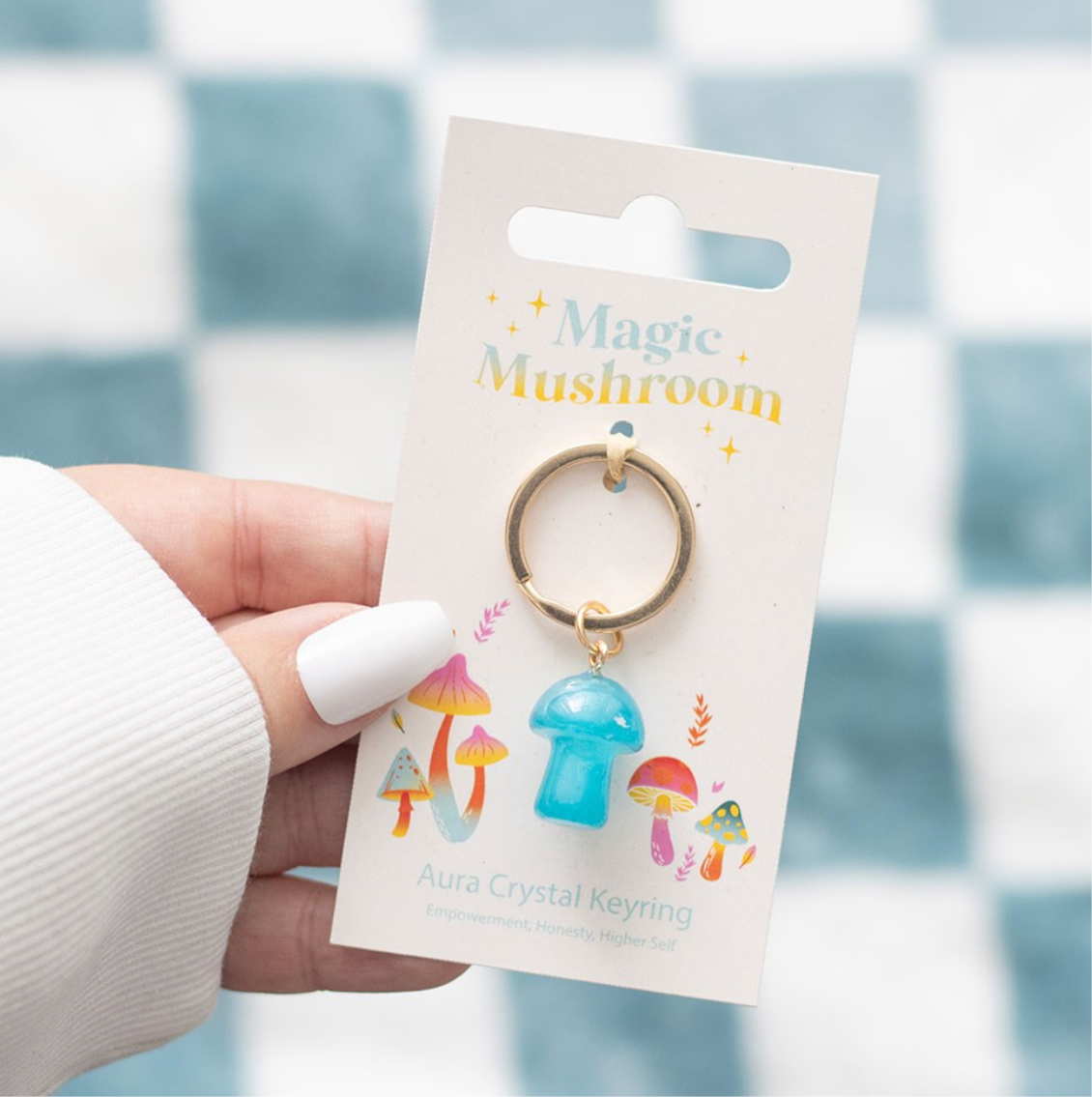 Blue Aura Magic Mushroom Keyring