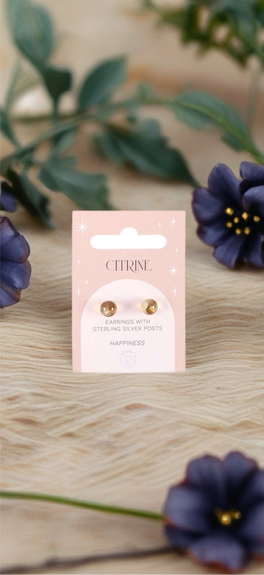 Citrine semi precious crystal stud earrings