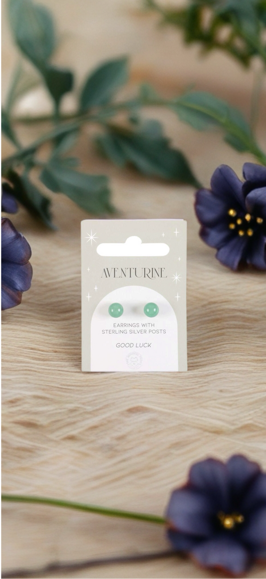 Green aventurine semi precious crystal stud earrings