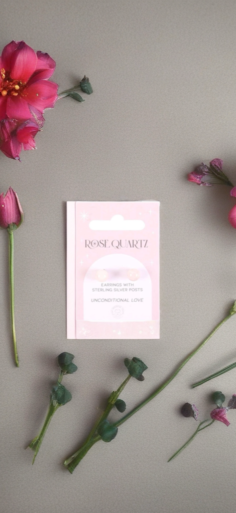 Rose quartz semi precious crystal stud earrings