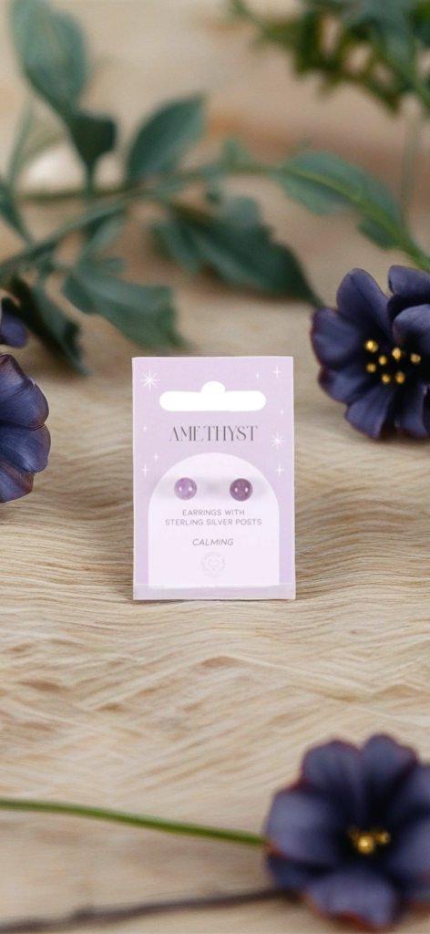 Amethyst semi precious crystal stud earrings