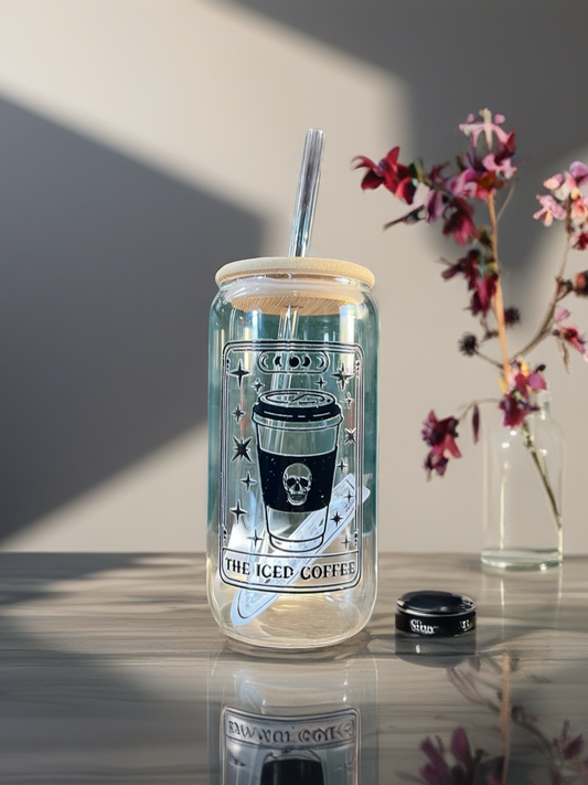 ‘The Iced Coffee’ 16oz Glass Cup Bamboo Lid and Glass Straw